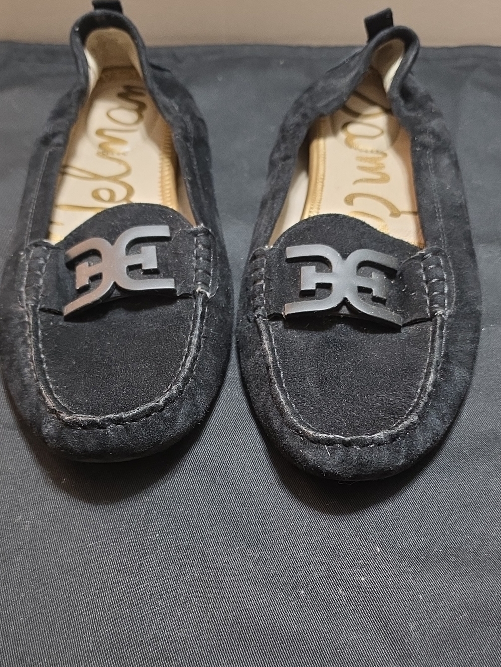 Sam Edelman Black Suede Moccasin Loafers with Logo Accent